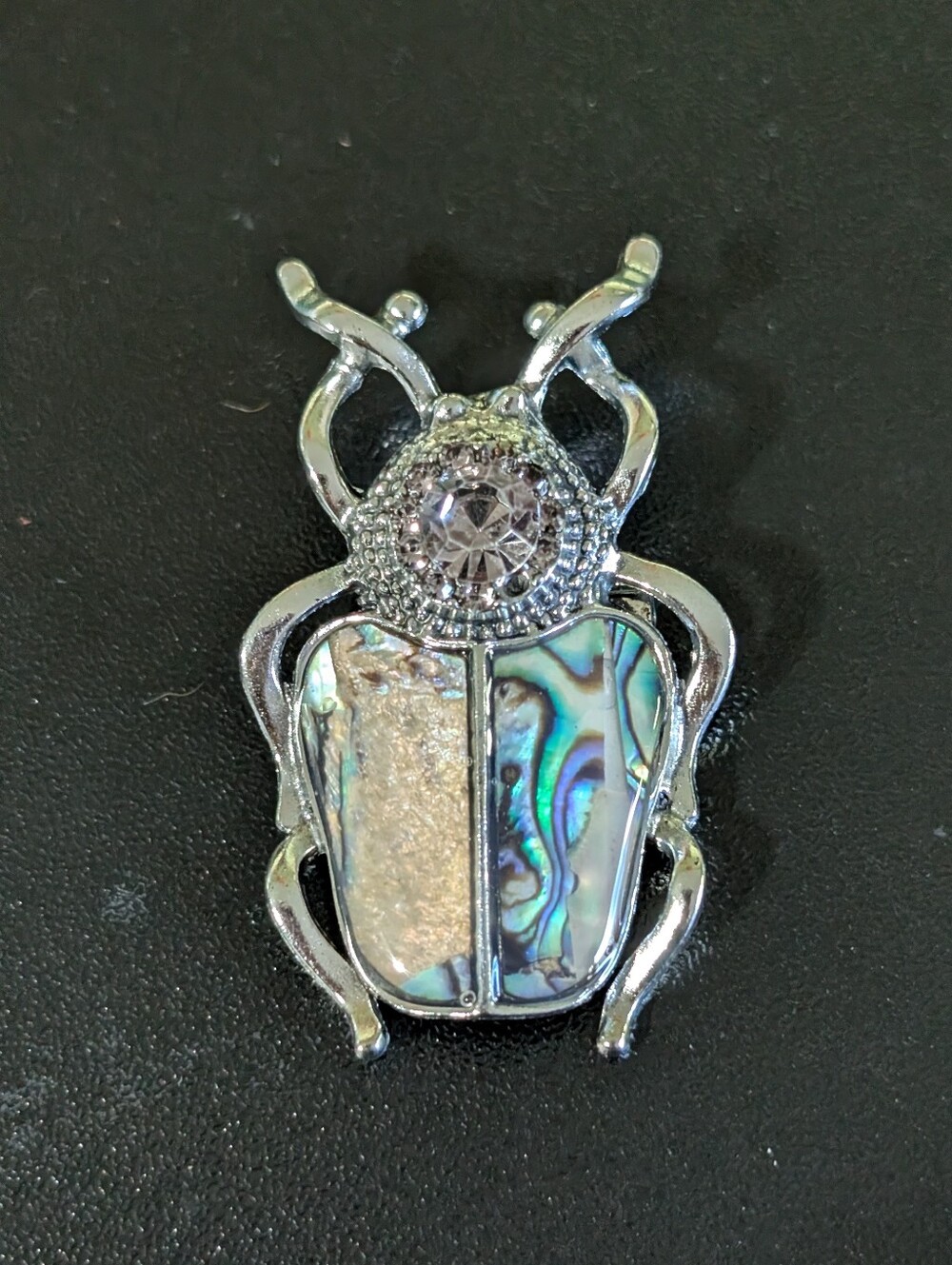 Abalone Beetle Brooch - Iridescent Blue-Green Accent